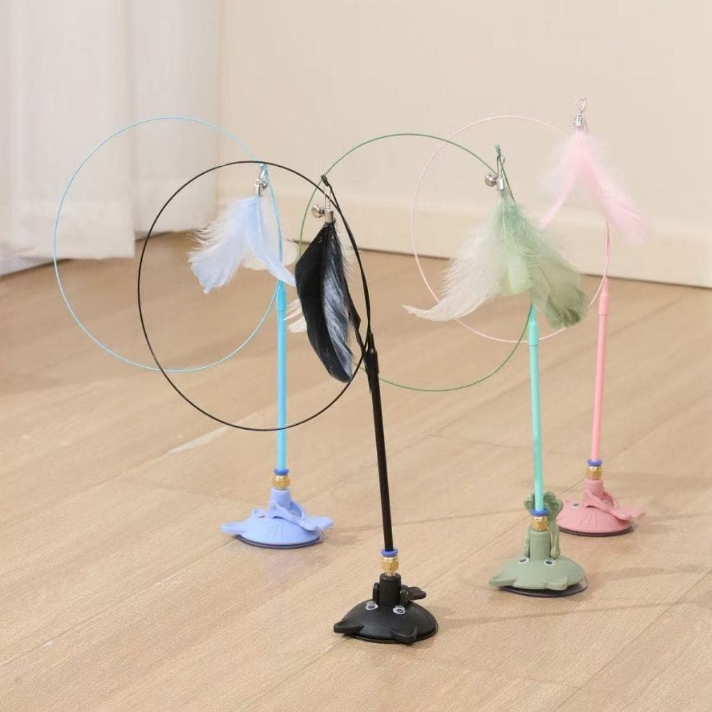 Brinquedo para Gatos com Ventosa Vara com Penas Interativo Pet Anti Estresse