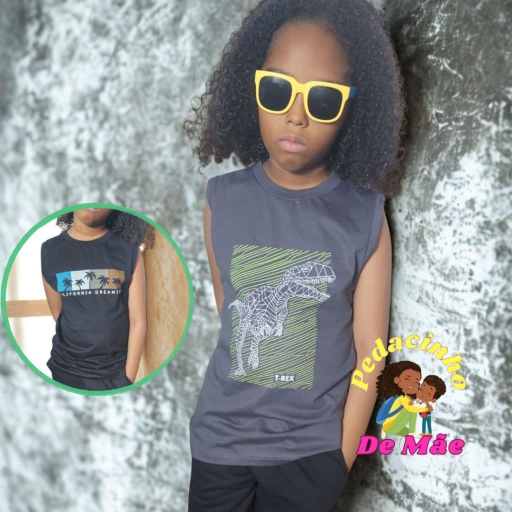 Camiseta Regata Machão Infantil Masculina 100% Algodão Confortável
