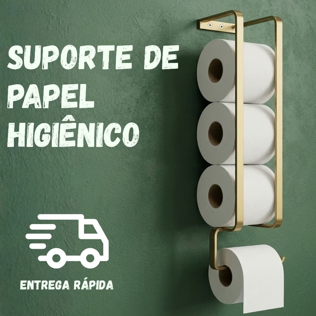Suporte de Papel Higiênico de Parede Acompanha Parafuso e Fita Para Instalação Dourado Preto Prata