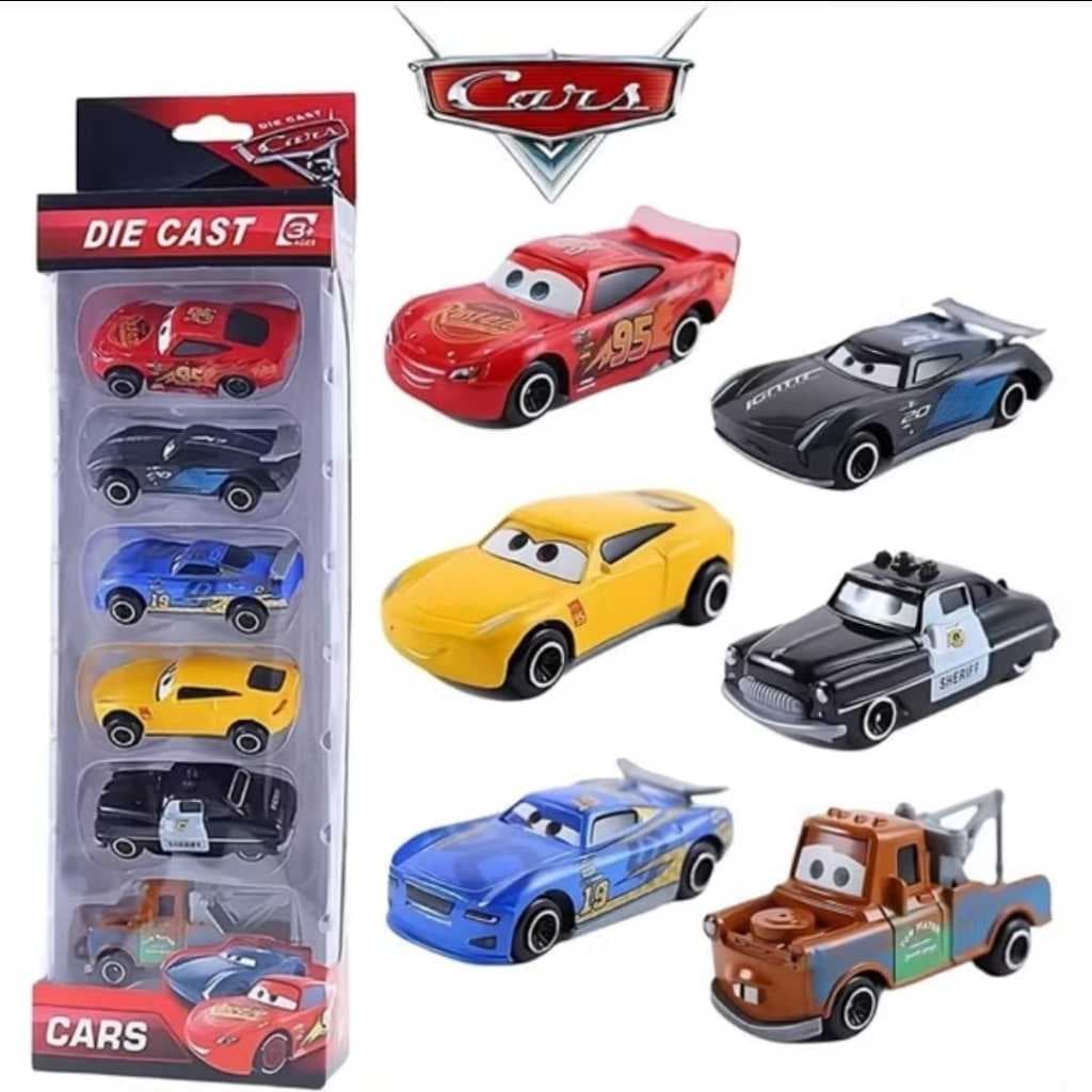 Kit 6 Carrinhos Cars Relâmpago McQueen Metal Diecast Miniatura Infantil Coleção