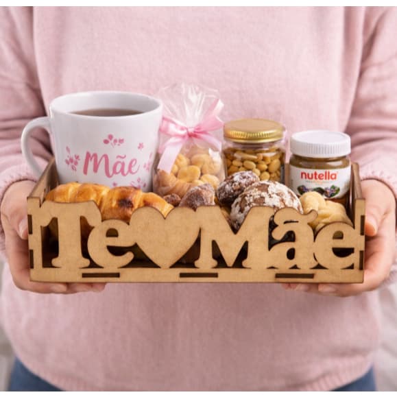 Bandeja Mdf Cru para Dia Das Mães Presente Feminino Chocolate Caixa Brindes Doces Organização 25x20