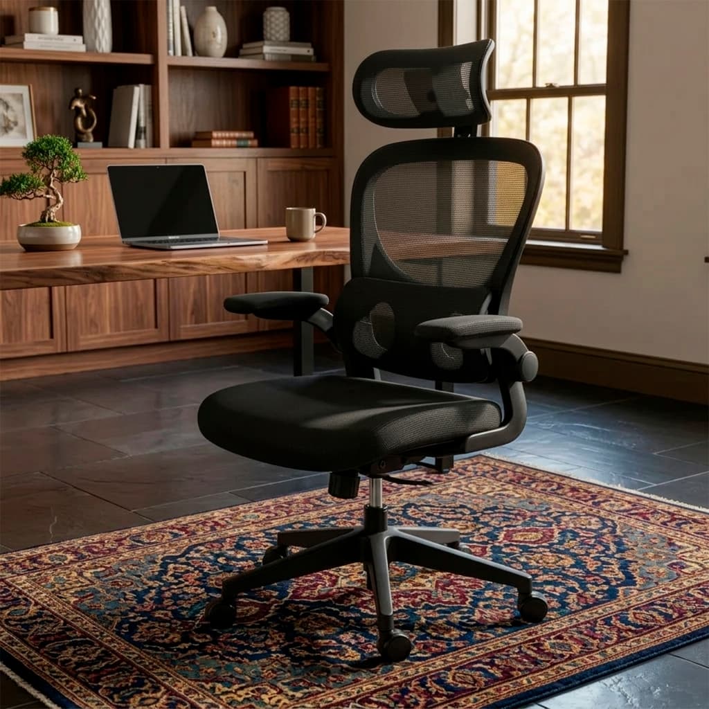 Cadeira Ergonômica de Escritório Mesh Preta, Modelo Secretária com Apoio de Cabeça