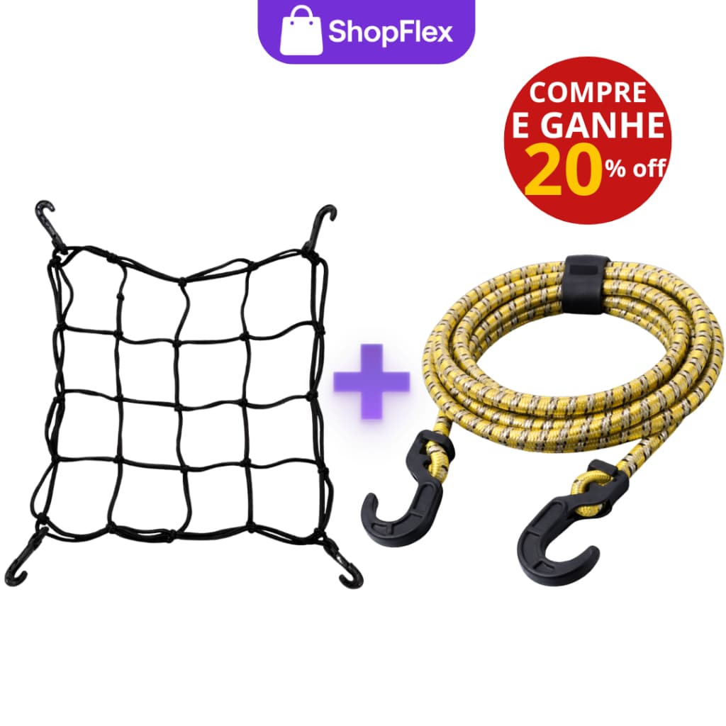 Kit Rede Elástica e Estique Liga Elástico Extensor 1,5Mt Moto Bike Redinha Reforçado