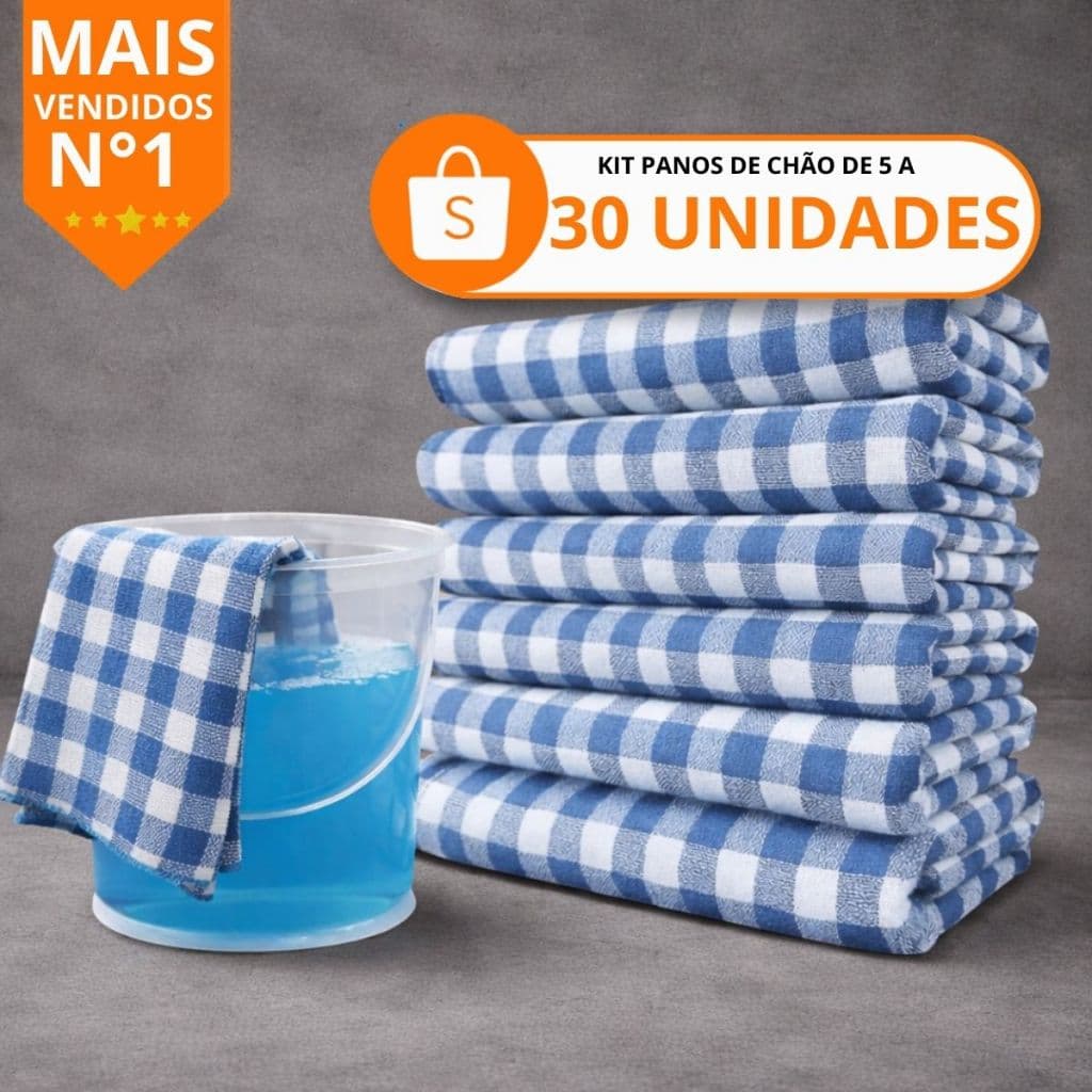 Kit Pano De Chão Xadrez Saco Duplo Costurado 75x45cm Pano de Limpeza Cozinha Copa