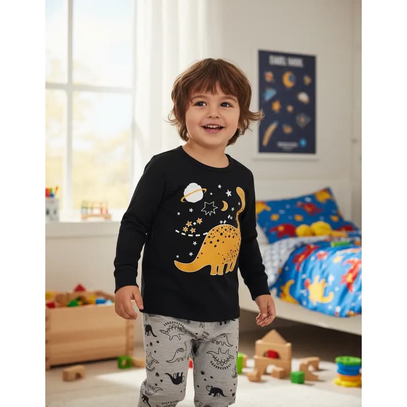 Pijama Infantil Masculino Inverno Dino - Hey Kids Preto