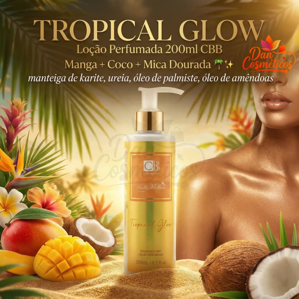 Loção Perfumada Tropical Glow 200ml CBB Cosméticos - Manga Coco Baunilha + Mica Dourada Glow