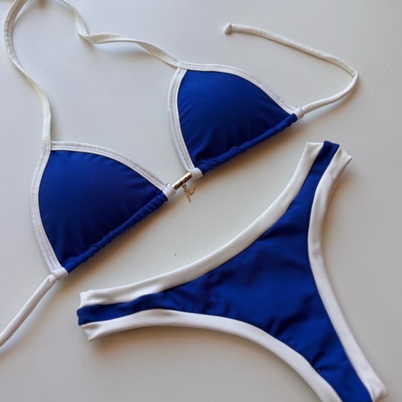 Biquíni do Brasil, bicolor com bojo e calcinha fio, moda praia 2026