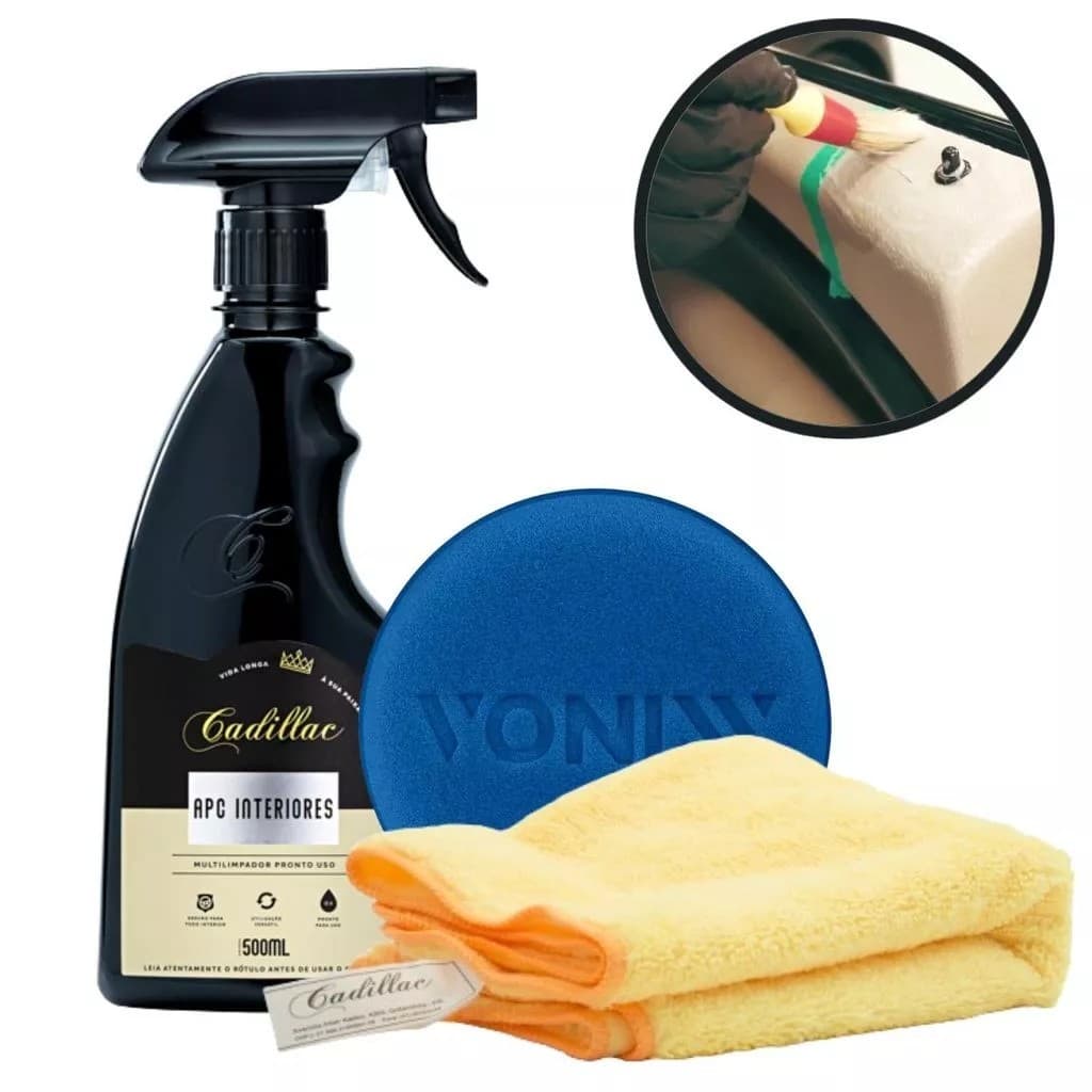 APC Interiores Cadillac 500ml + Aplicador + Pano- Limpador Multiuso Automotivo p/ Plástico e Painel