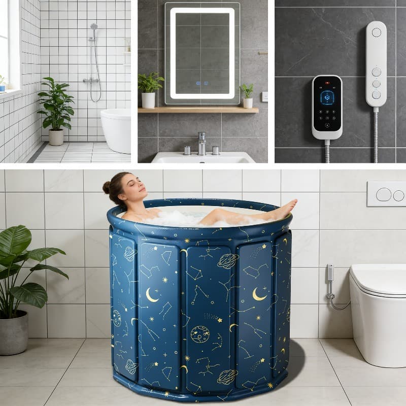Banheira Dobrável SPA Adulto 70cm 254L Ofurô Portátil Reforçado com Drenagem Rápida