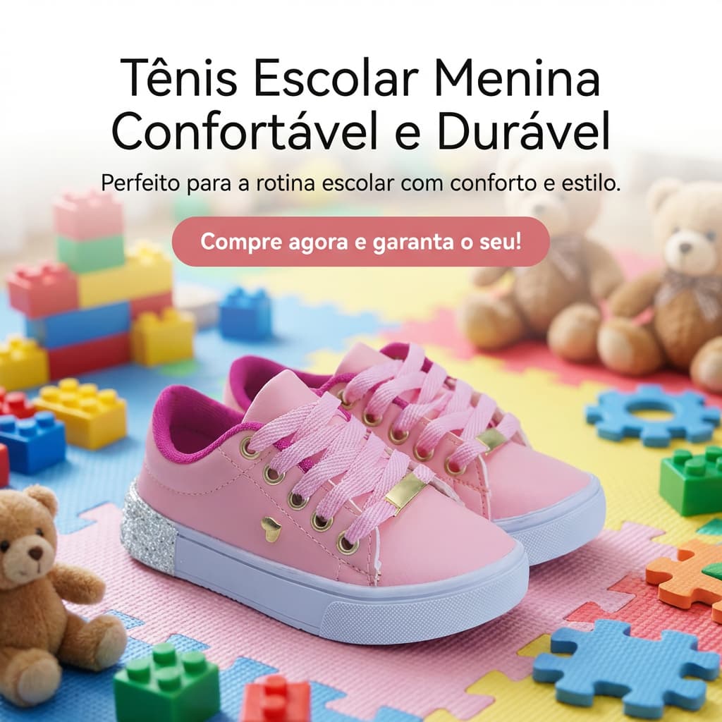 Tênis Rosa Menina Calce Fácil |  Gliter No Solado e Detalhe De Coração Dourado 25 ao 36 | COMPRE JÁ