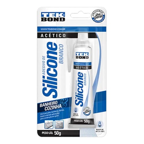 Silicone Acetico Branco 50g Tekbond Antifungo Banheiro Pia Cuba Vaso Sanitario Box Vidro
