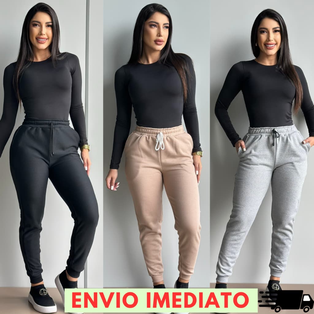 Calça De Moletom Feminina Jogger Peluciada Grossa Cintura Alta Ajuste Na Cintura Envio Rápido