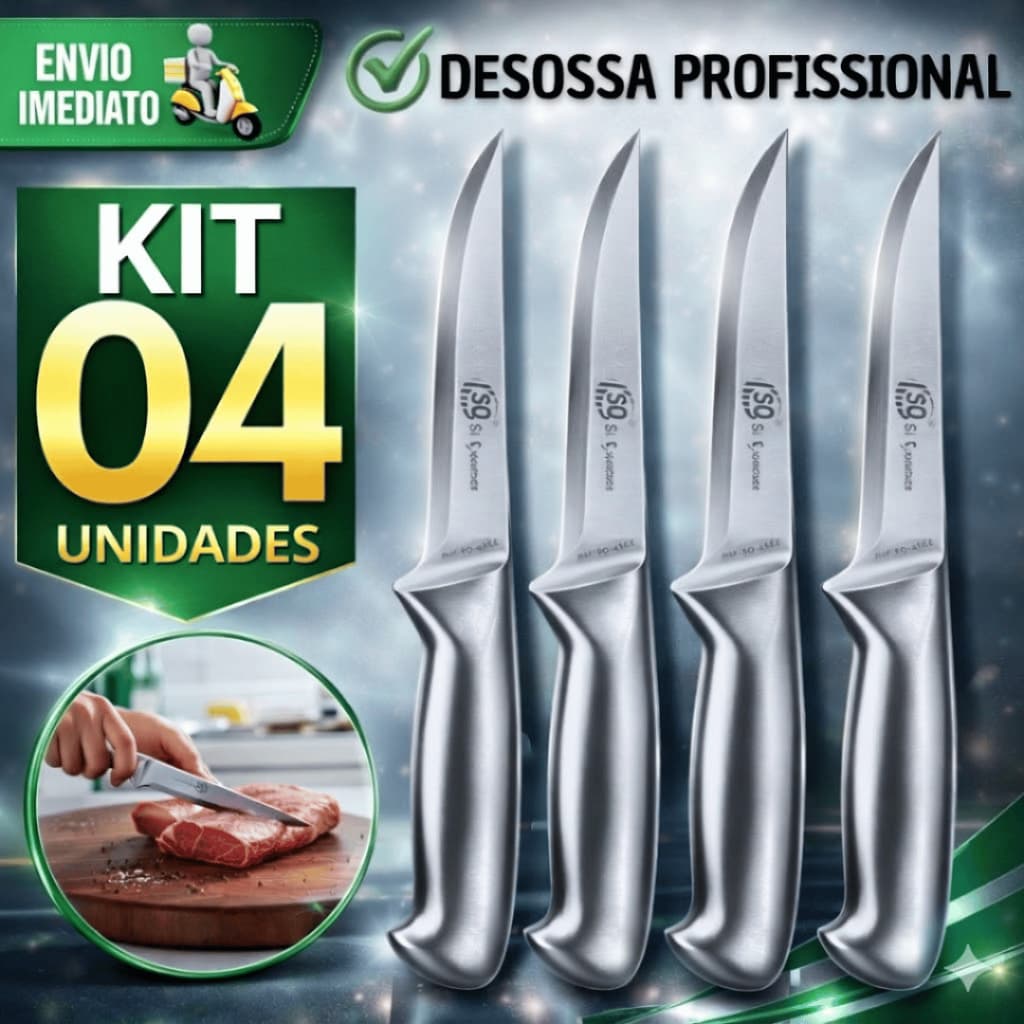 Kit Faca Desossa Profissional Inox 6" Facas Açougueiro Chef Cozinha Cabo Inox Escovado Utensílios