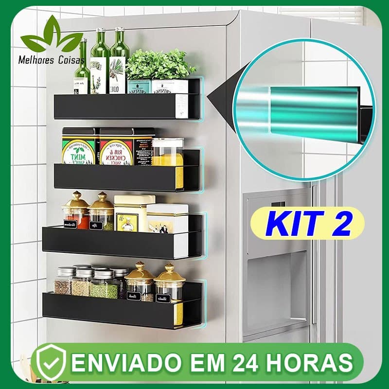 Prateleira Magnética Cozinha  Suportes Para Organização Prática Cozinha Geladeira Máquina de Lavar Temperos