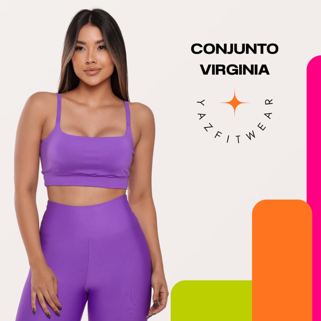 Conjunto Fitness Feminino Virginia Cintura Alta Costas Nua Roupa de Academia Legging Top Suplex