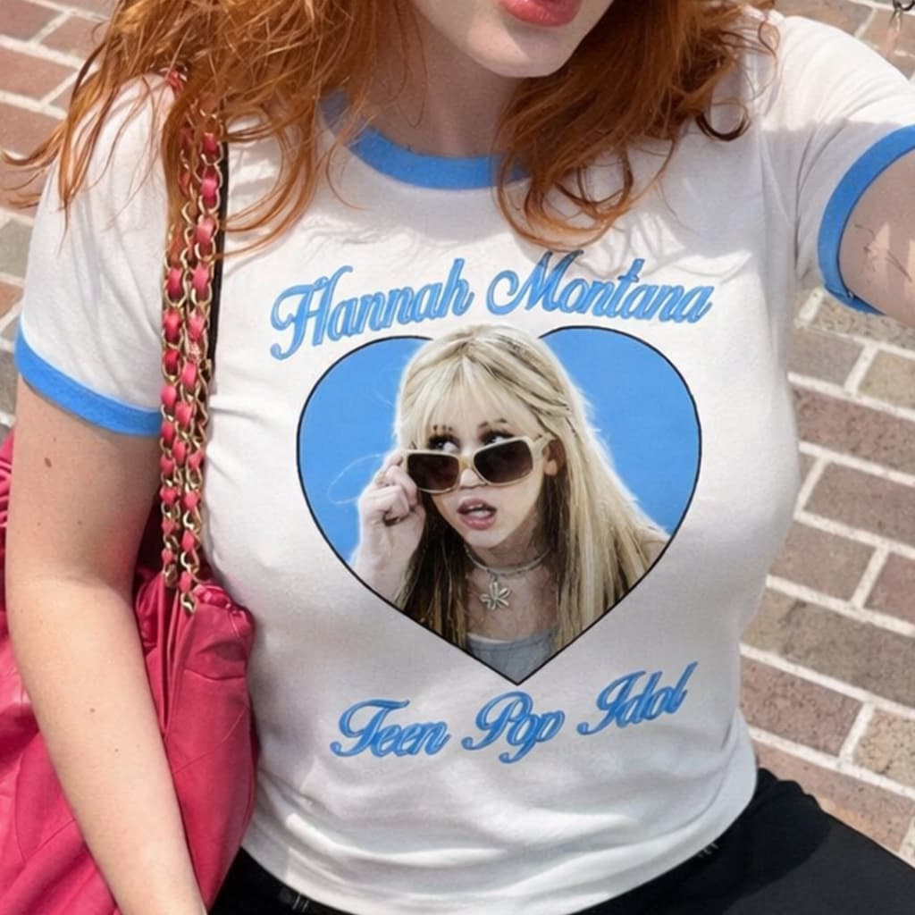 Camisa Feminina Baby Tee Hannah Montana Teen Pop Idol T-shirt Vintage Y2K estética BabyLook