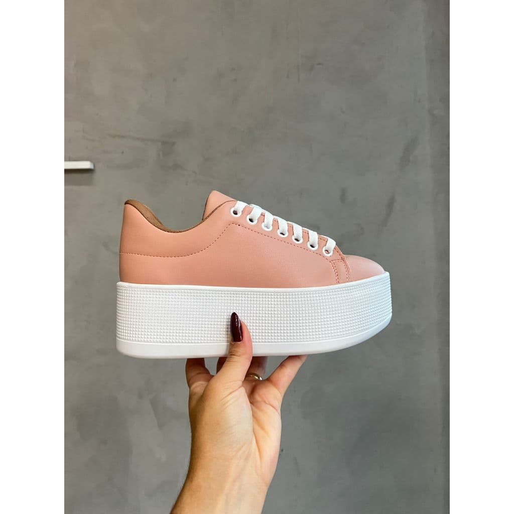 Tenis Feminino Plataforma Sapatenis Tendência Rosa Sola Alta Fashion Blogueira