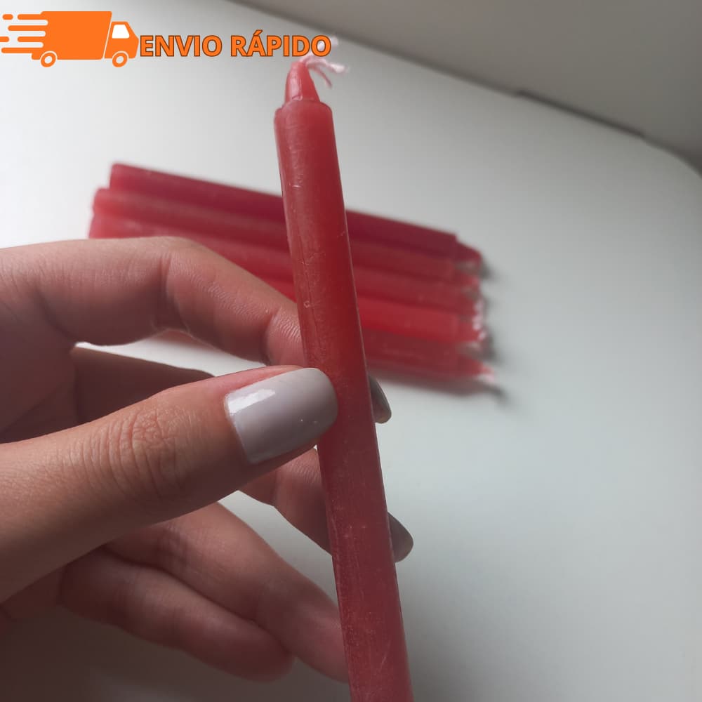 10  Velas de Anjo da Guarda Vermelha (Dura 1 hora 9cm x 1,0cm) Vermelho - Queima Rápido