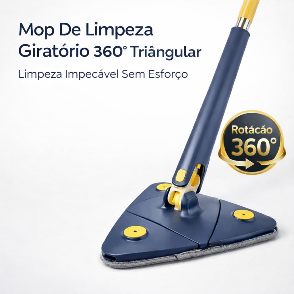 Mop Triangular Giratório 360° Esfregão Ajustável Limpeza Fácil e Eficiente Rodo Ergonômico