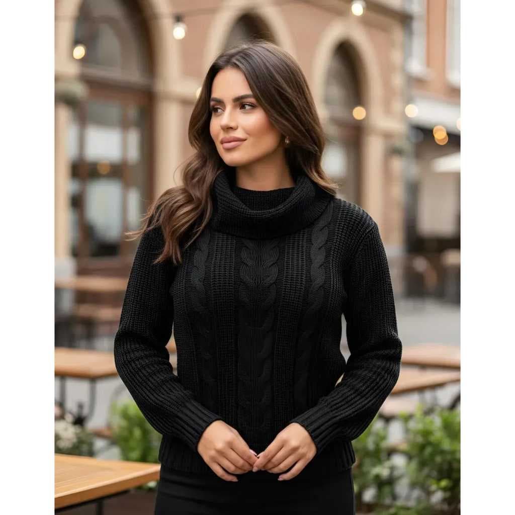 Suéter Blusa Feminina Gola Cachecol Tricô De Frio Elegante