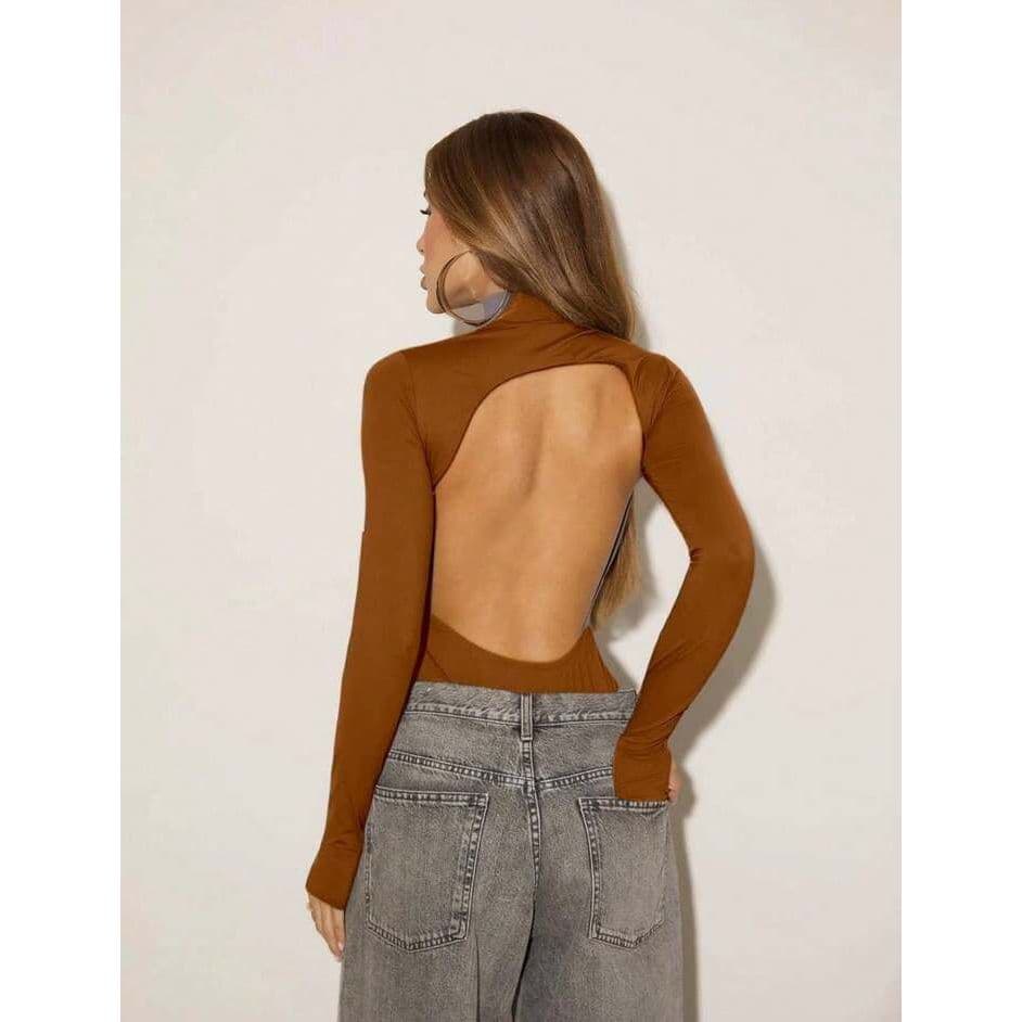 Body Feminino Collant modelador Costas Nua Feminino Costa Aberta Manga Longa Moda Blogueira Gringa