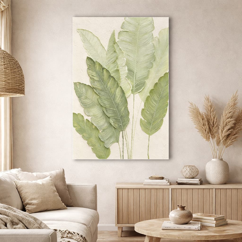 Quadro Decorativo Folhagem Verde Clean Grande Luxousa Tropical Decoração Sala Hall Quarto Elegante