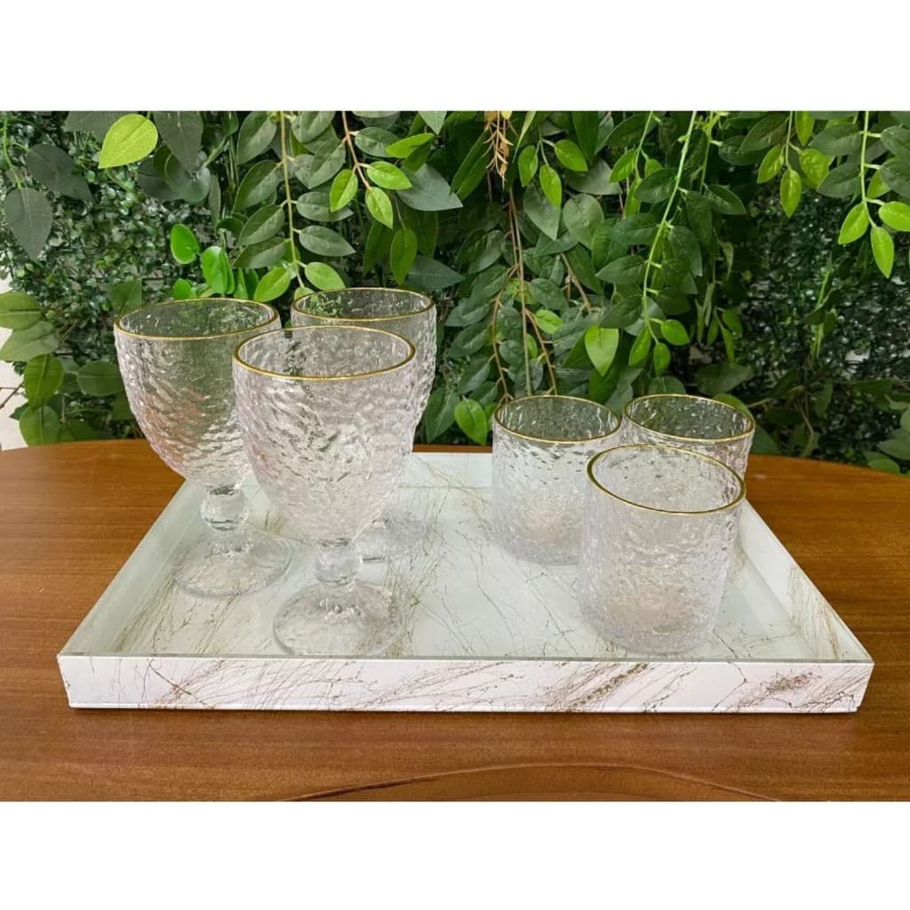 Bandeja Decorativa Vidro Pintura Marmorizada Luxo Organizadora Lavabo Banheiro Sala