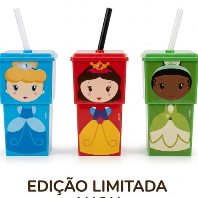 Copo Infatil Canudo Quadrado personagens