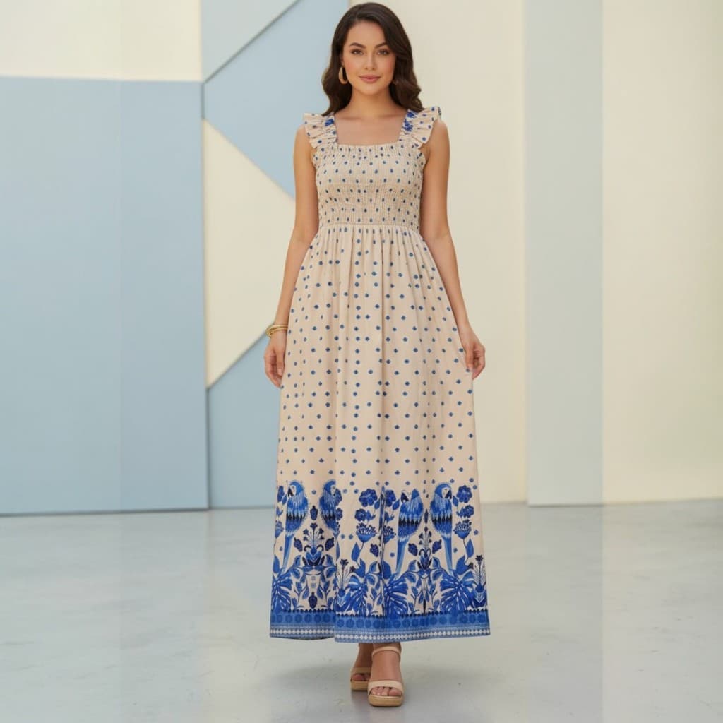 Vestido Longo Estampa Arara Tropical: O Look "Resort Chic" que Você Merece!