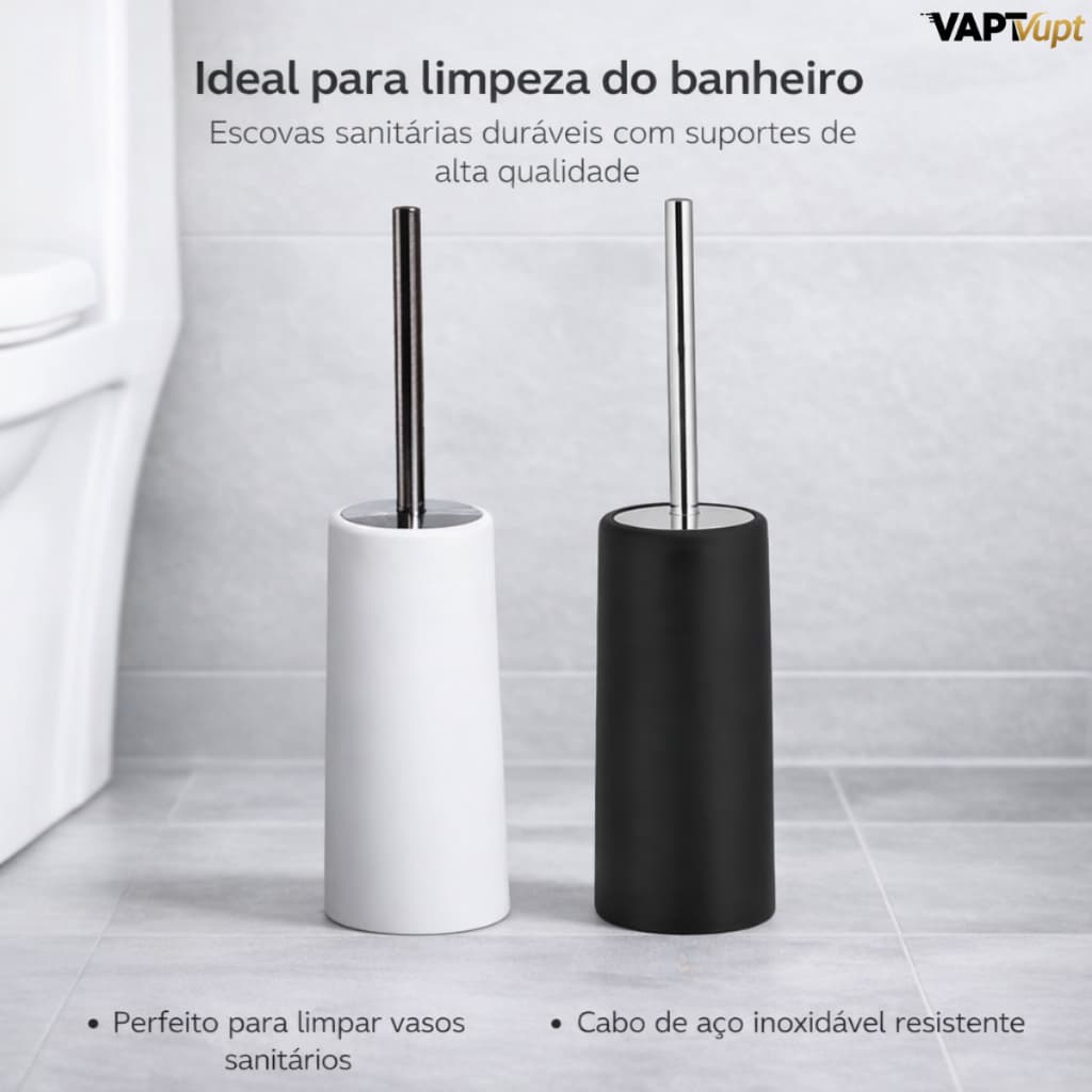 1 ou 2 Escova Sanitária Cabo Inox Suporte Plástico Polipropileno Redondo Banheiro