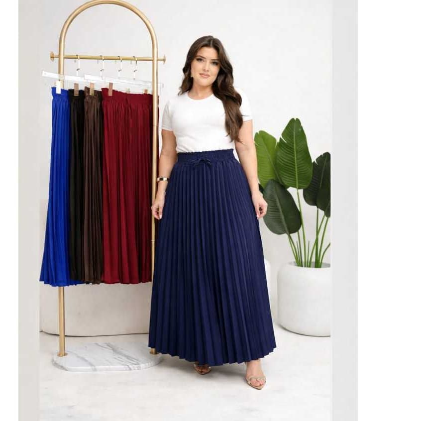 Saia Plissada Longa Plus Size G1 G2 G3 Evangélica Elegante  Lisa  CREPE