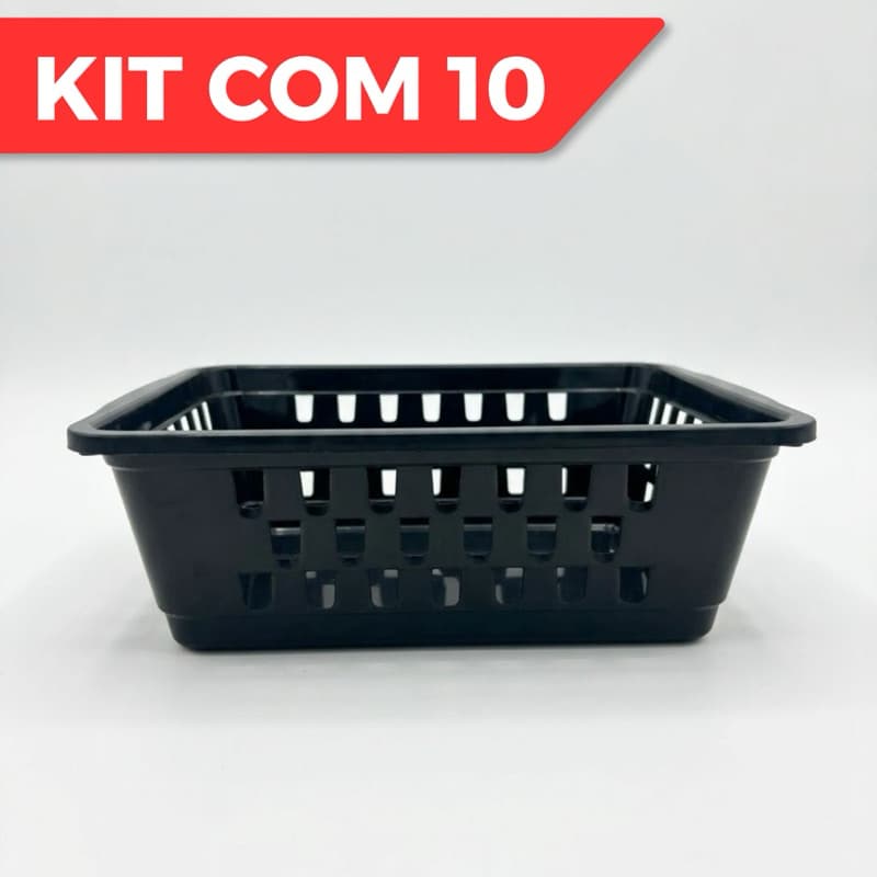 Kit com 10 Cestos Organizadores Multiuso Pretos 21x7x15,5 cm Ideal para Banheiro, Cozinha e Gavetas