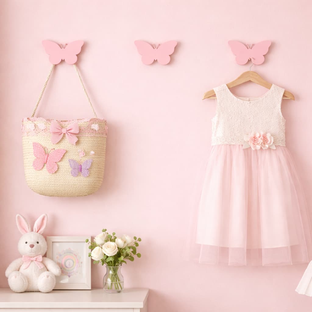 Gancho Suporte de Parede Borboletas - Pino de Pendurar Roupa Bolsa acessorios Quarto de Menina