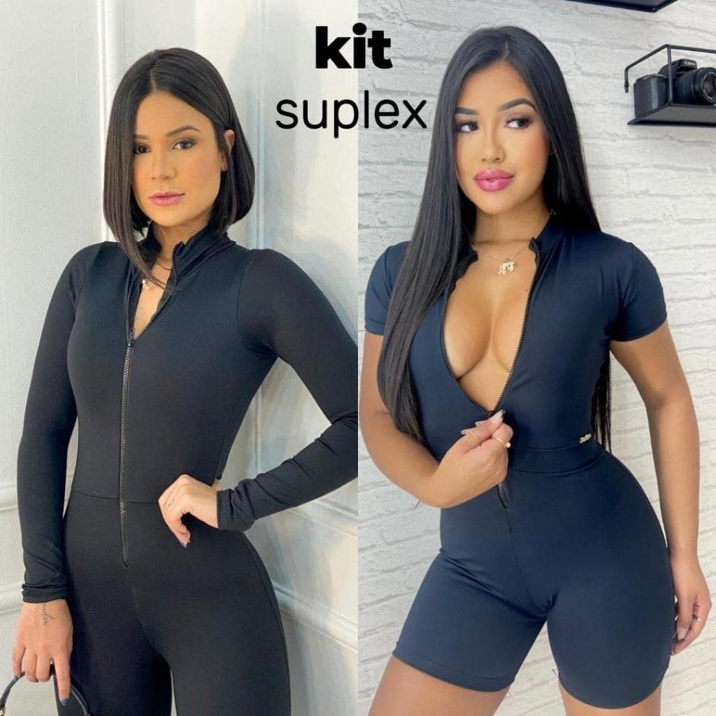 Kit Macaquinho E Macacão Feminino Suplex Liso Virginia Com Ziper Moda Gringa Blogueira Fitnes Casual