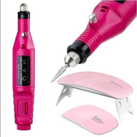 Kit Manicure Cabine Estufa de Unha Sun Mini e Lixa Lixadeira Eletrica Caneta para Unhas Pedicure