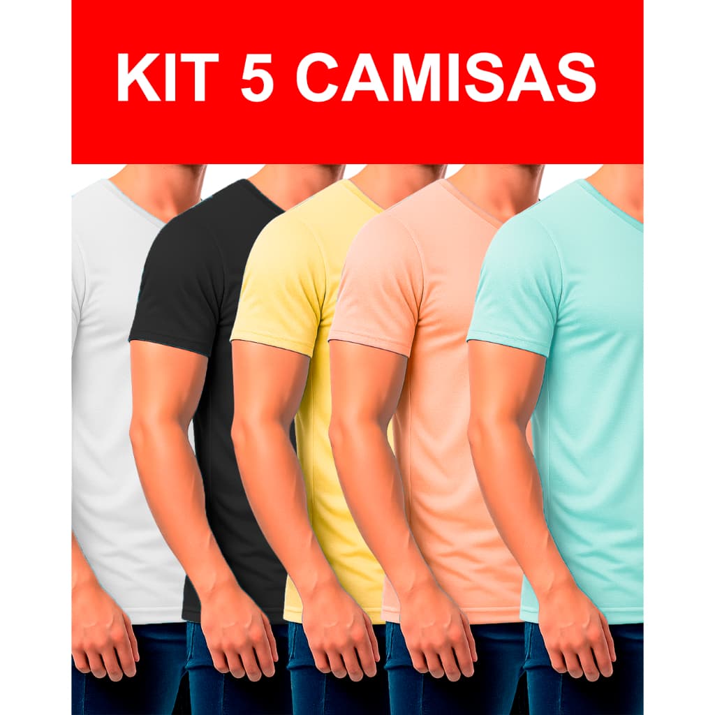 Kit 5 Camisas Basica Masculina - Casual-Treino -Exercícios -Corrida-lazer Cacharrel Malha PP