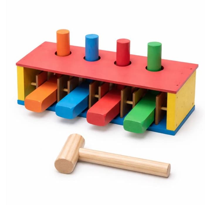 Bate Pino Pula Pino Madeira com Martelinho Brinquedo Pedagógico Infantil