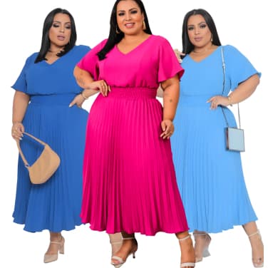 Vestido Feminino Plus size Evangélico gola v premium modeladora casual