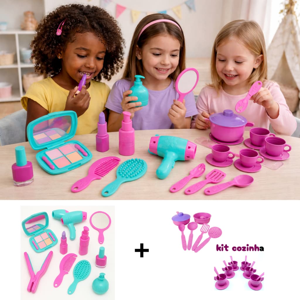 Kit Beleza infantil menina de brinquedo + mais kit panelinha faz de conta