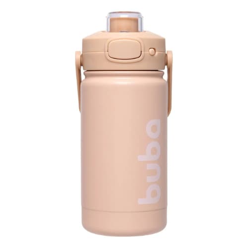 Copo Térmico Bege Buba 350ml Parede Dupla Inox com Canudo Antivazamento Infantil 👶🤍