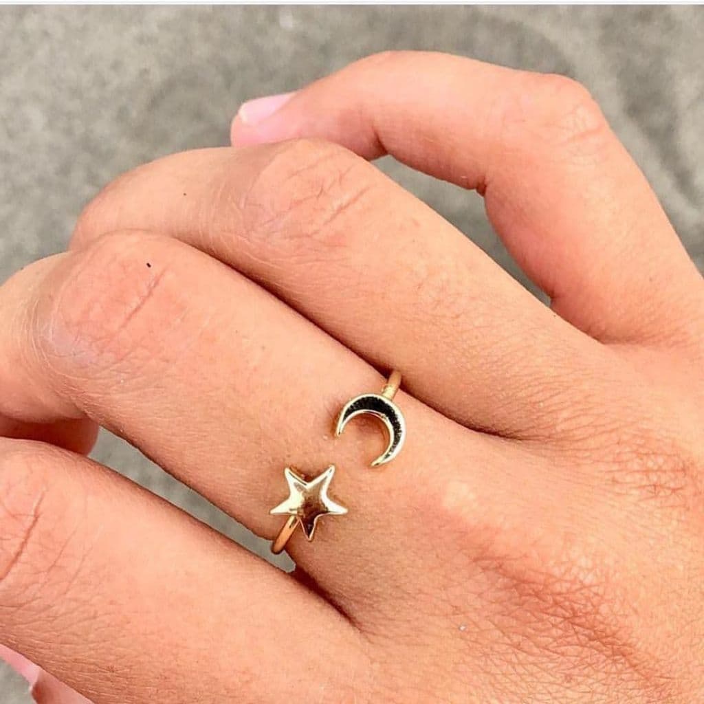 Anel Lua e Estrela Aço Inoxidável Dourado Elegante Feminino Antialérgico