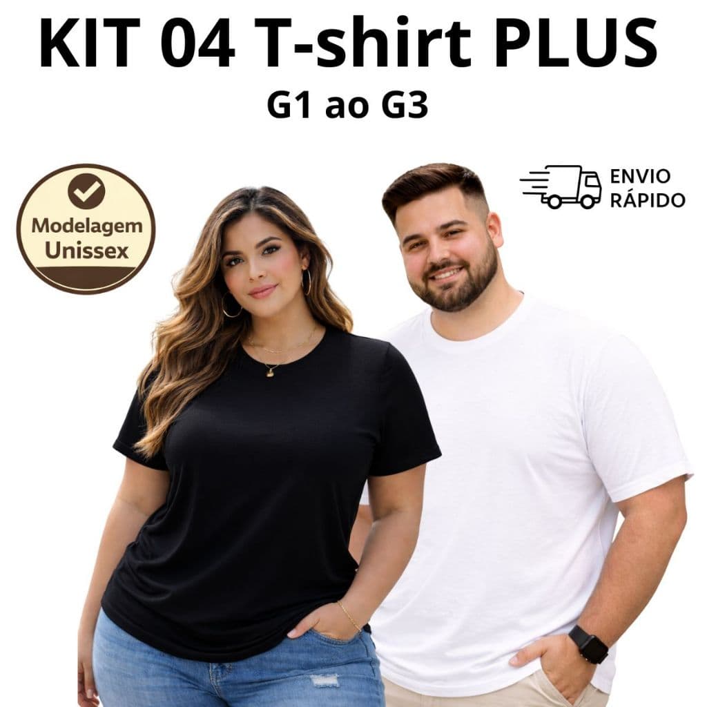 KIT 04 Camiseta Masculina Feminina Plus Size 100% Algodão Premium Unissex T-shirt