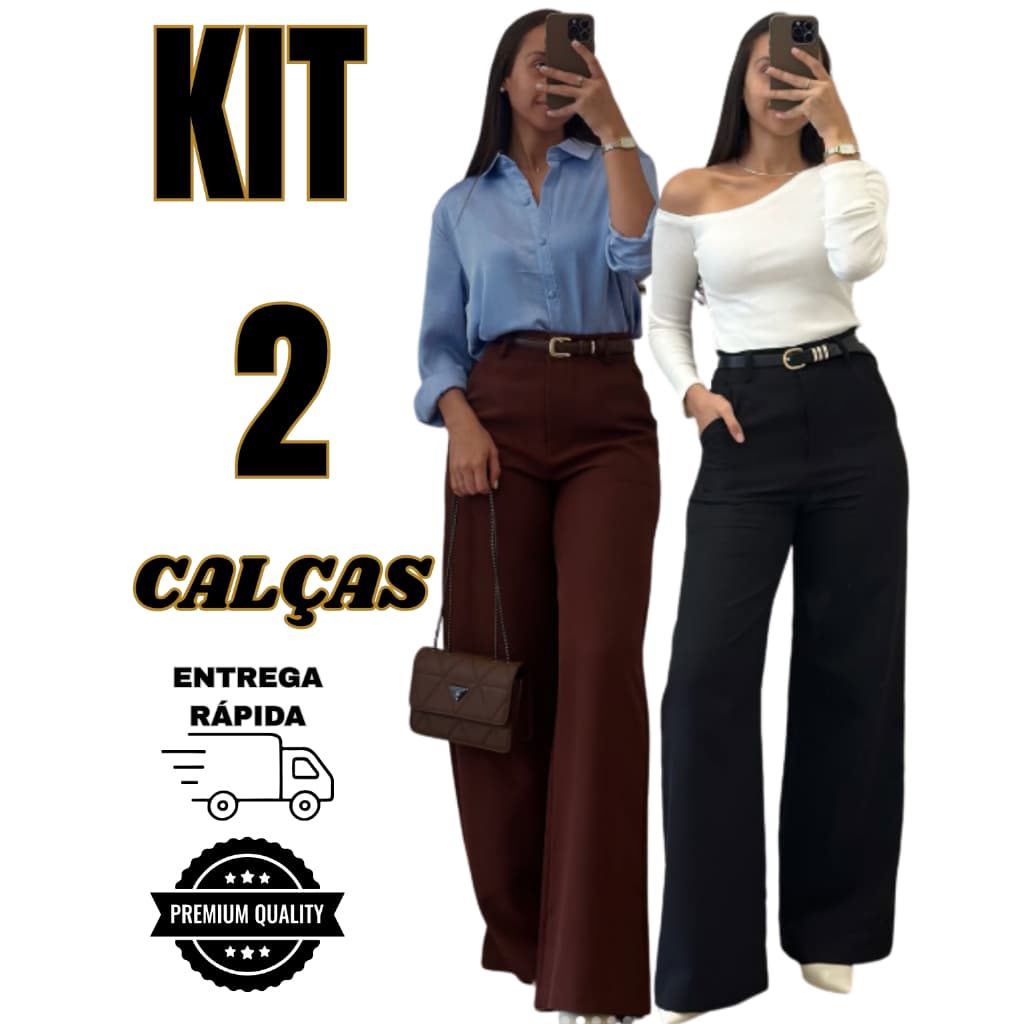 Kit 2 Calças Alfaiataria Feminina Pantalona Wide Leg Promoção