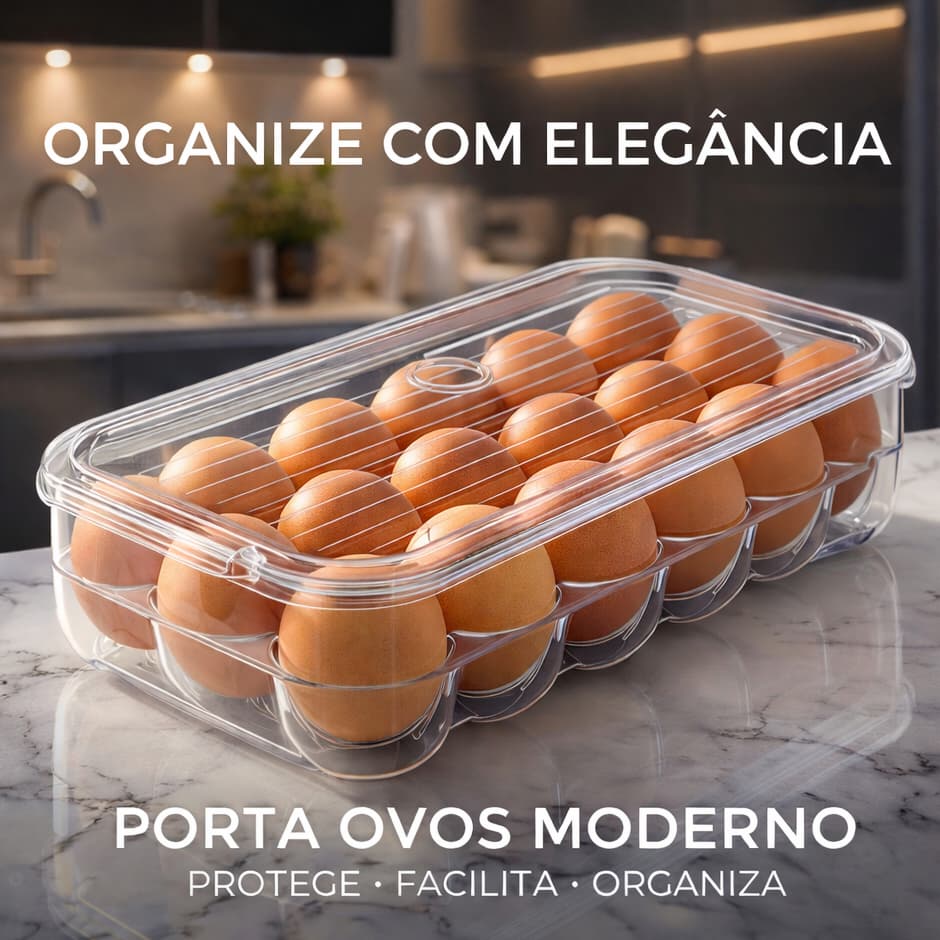 Porta Ovos 16un Organizador de Geladeira Com Tampa Acrílico