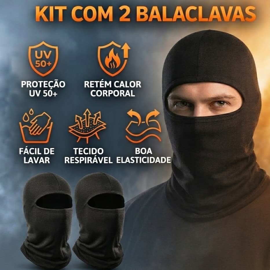Kit 2 Balaclava Térmica Moto Bike Proteção UV50+ Respirável Máscara Ninja Esportiva Frio Sol