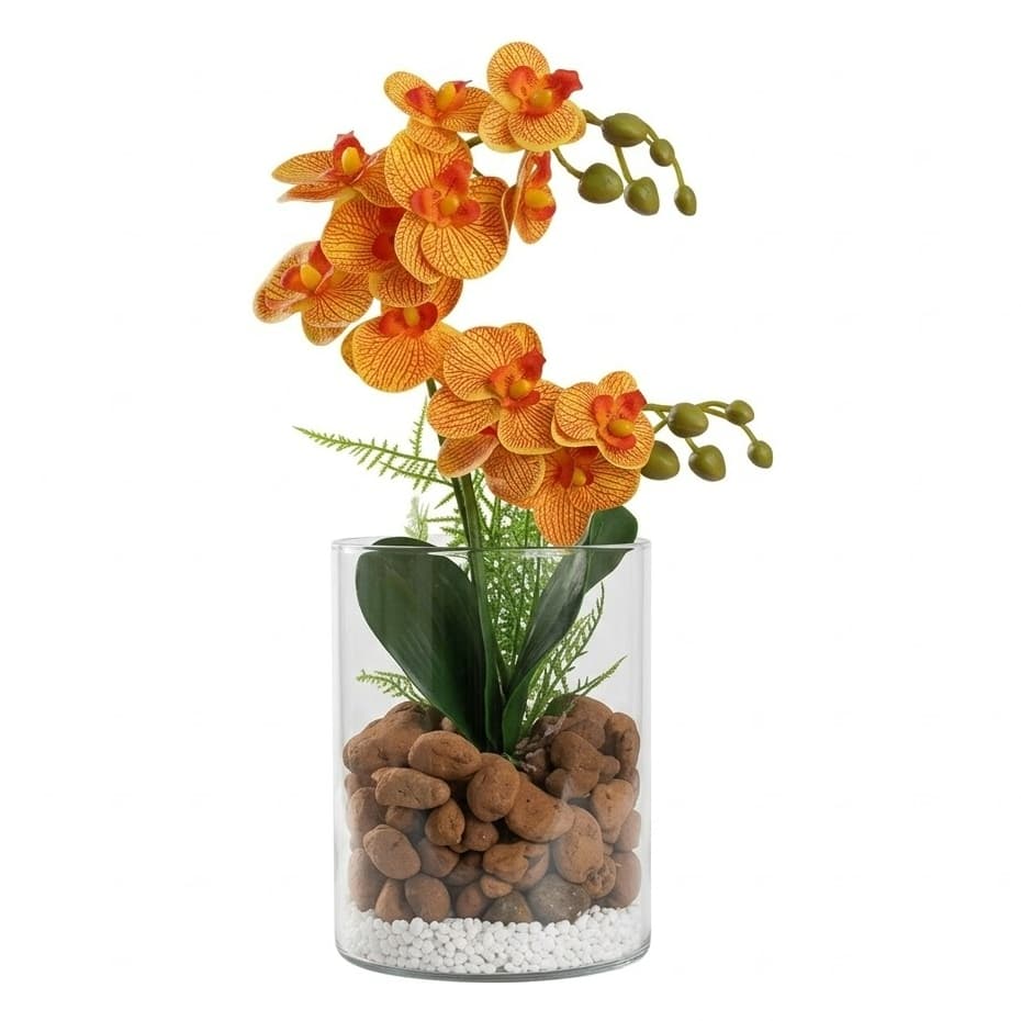 Planta Artificial Arranjo de Orquídeas Vaso Solitário Decoração