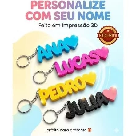 Chaveiro com Nome Personalizado para Mochila | Identificação Escolar | Lembrancinha Personalizada| Kit 1 5 10 15 20