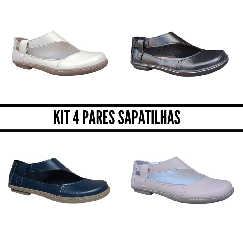 Kit 4 Sapatilhas Sintético Preto/Marinho/Nude/Creme