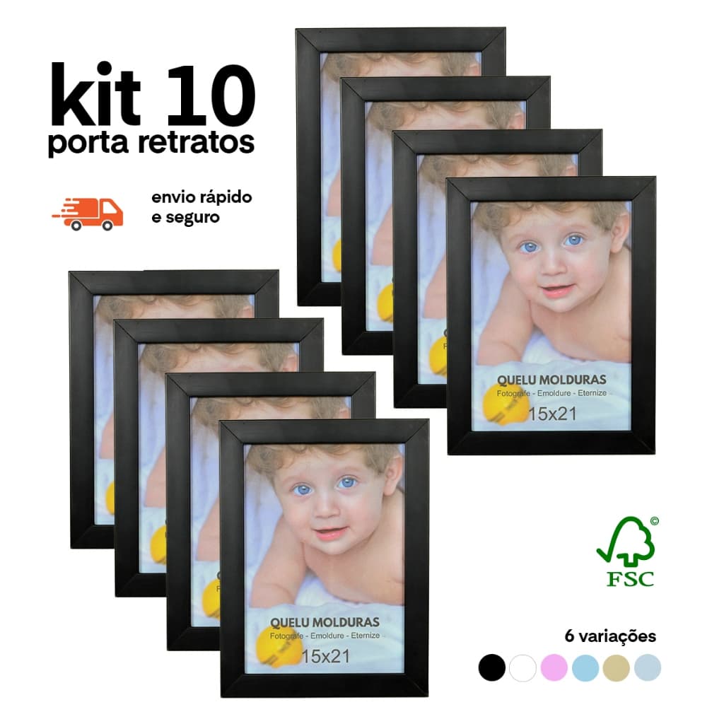 Kit 10 Molduras 15x21 Decorativa Sala Quarto com Vidro Porta Retrato A5