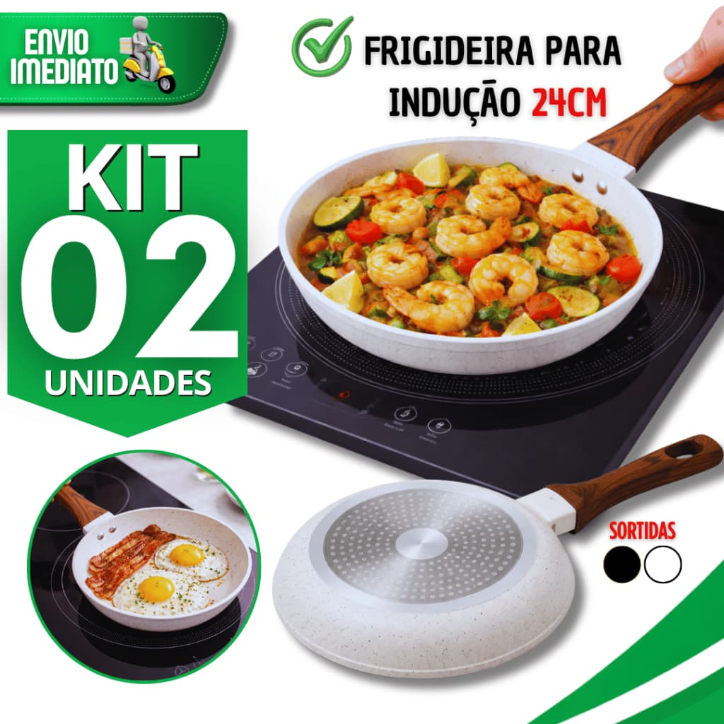 Combo Frigideira Para Indução Antiaderente Cerâmico Não Gruda Menos Óleo 24Cm Panelas Frigideiras